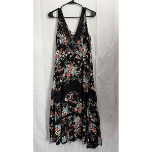 Willow + Root Maxi Dress Floral Rayon Crochet Lace Trim Boho Romantic